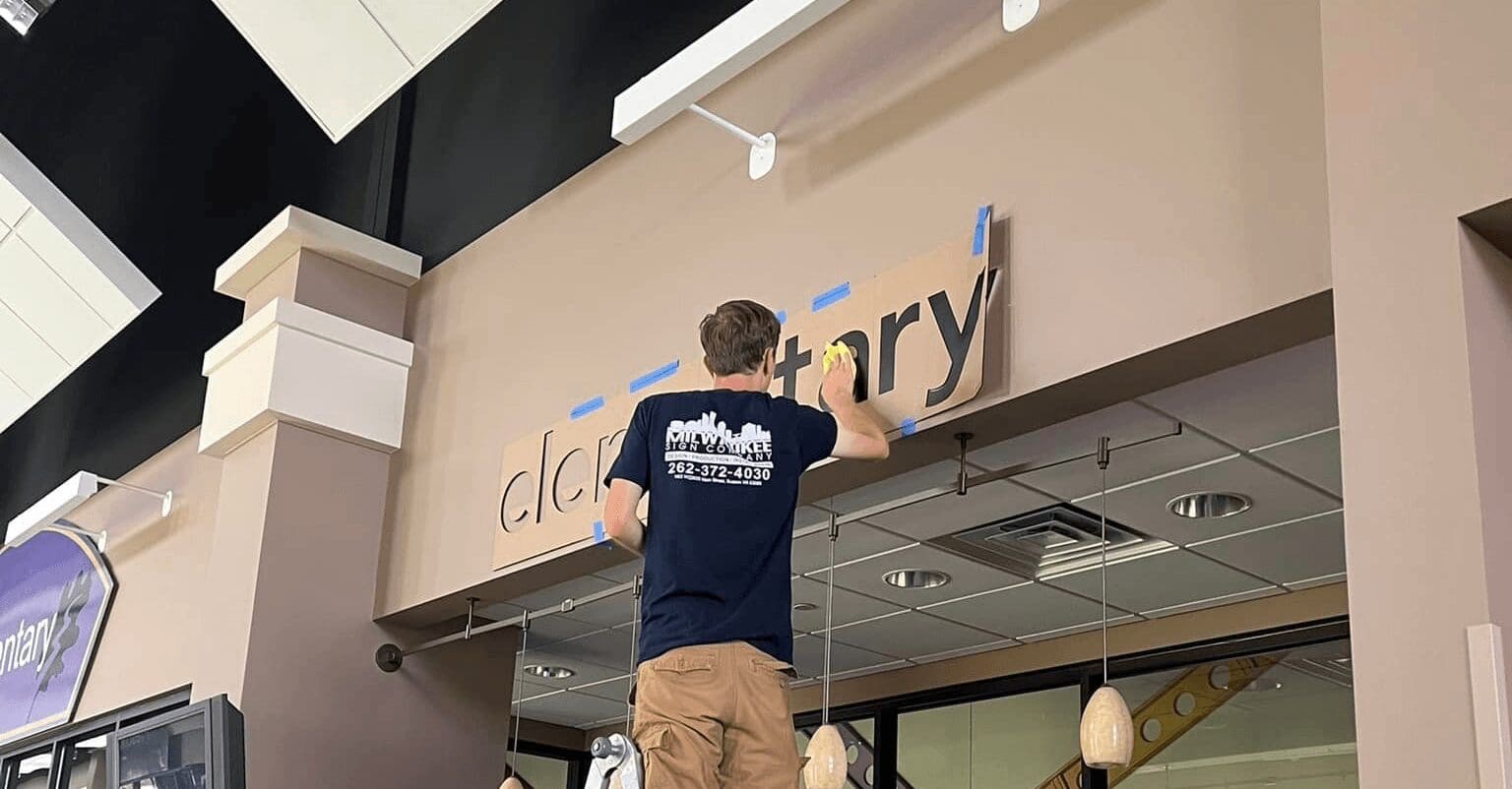 Elementary storefront letter installation