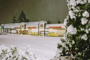storefront covered in thick snow in Milwaukee