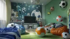 room with a football themed vinyl wall