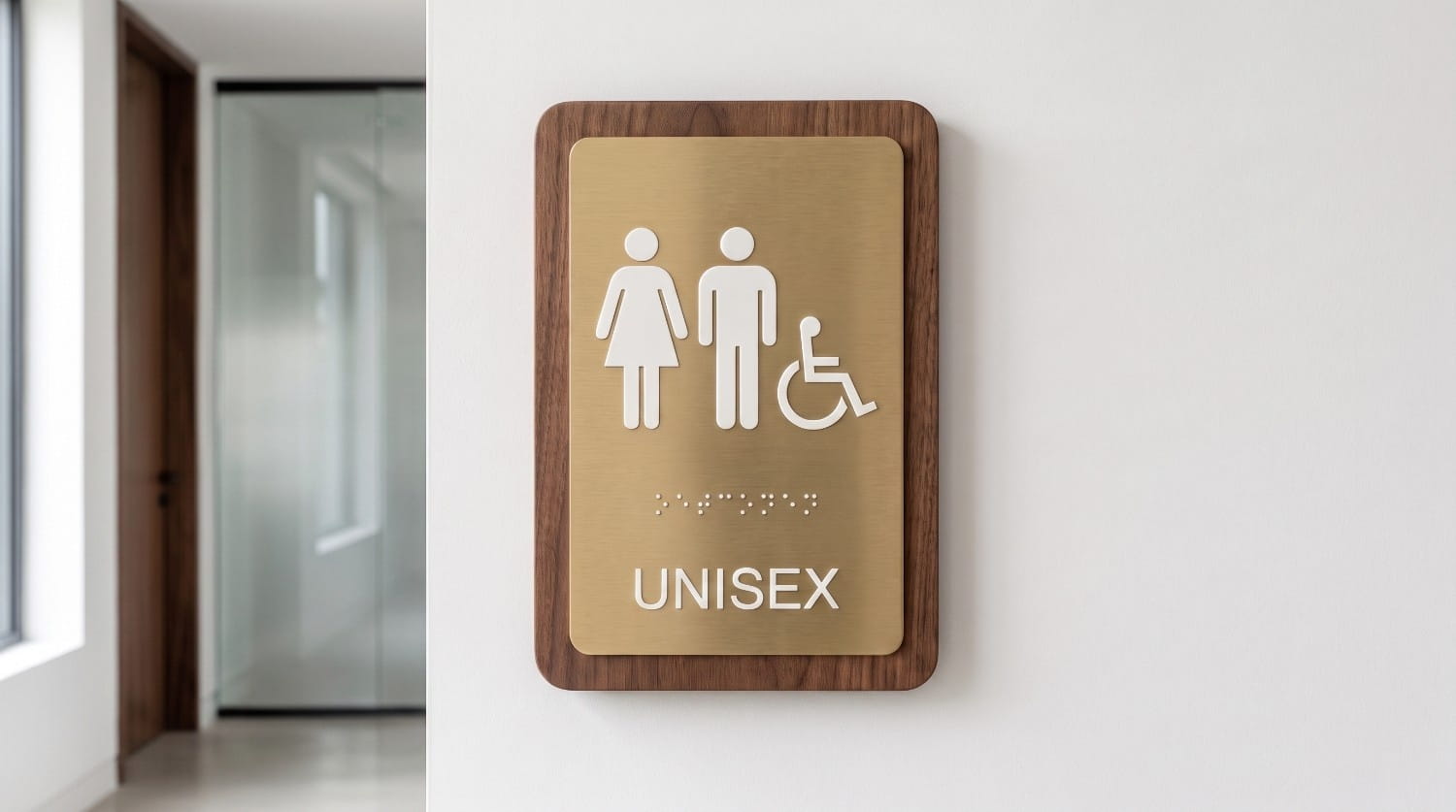 ADA Sign Requirements for Wisconsin Businesses: A Compliance Checklist unisex restroom ada wall sign brass wood
