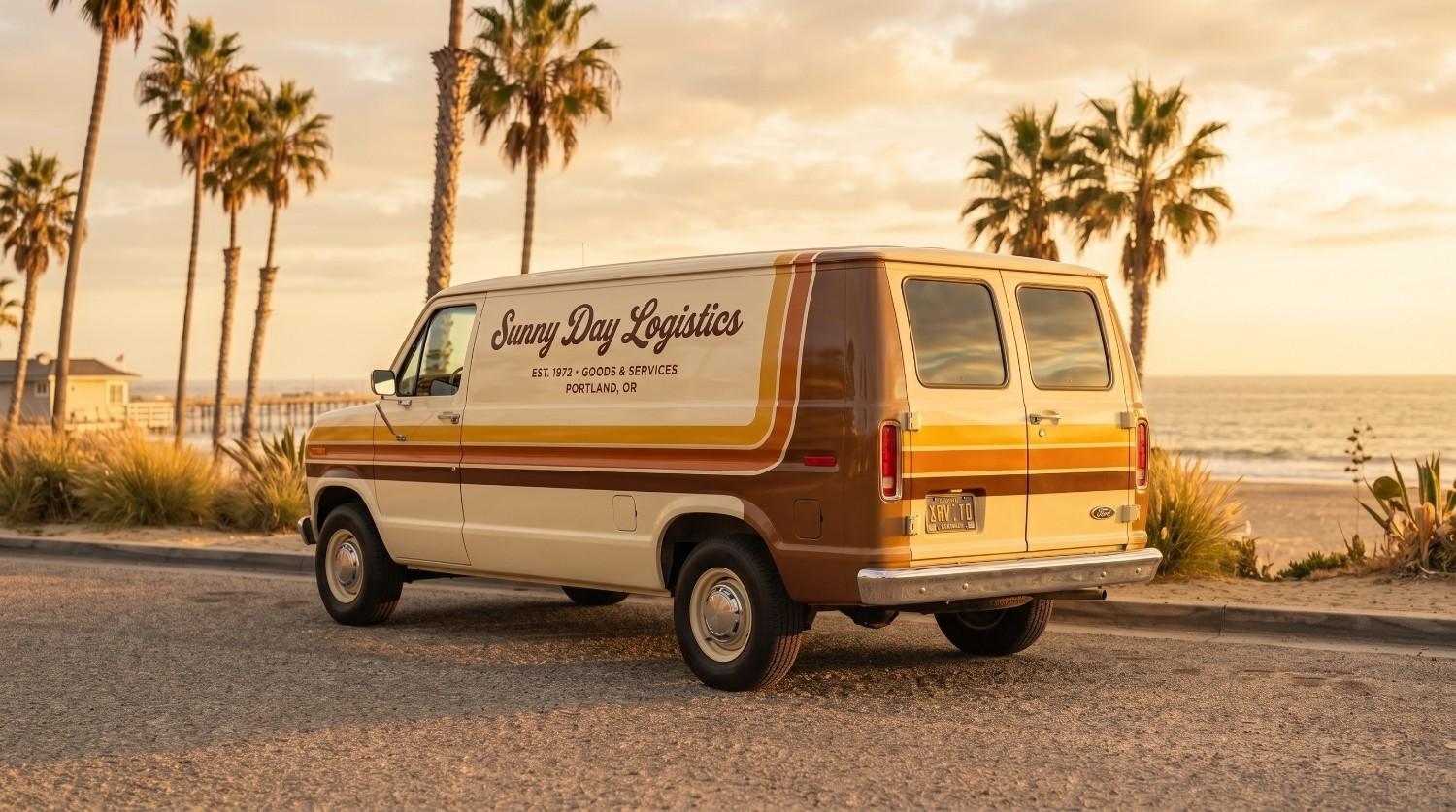 Fleet Wrap Programs: Budgeting, Scheduling, and Rolling Out Multiple Vehicles vintage 70s ford econoline delivery van beach sunset